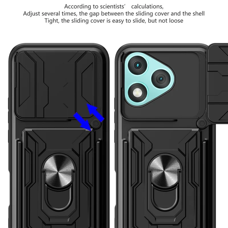 For Honor 400 Lite 5G Case PC + TPU Kickstand Phone Back Cover with Camera Slider - Black