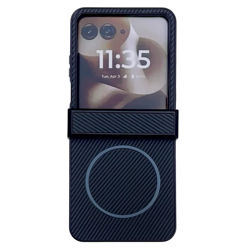 Für Motorola Razr 60 Ultra 5G Hülle kompatibel mit MagSafe Kohlefaser-Textur Klapphandy-Hülle - Schwarz