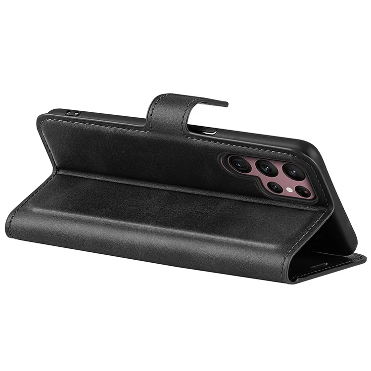 Pour Samsung Galaxy S23 Ultra Calf Texture Stand Wallet PU Leather Case Square Magnetic Clasp Folio Flip Phone Cover - Noir