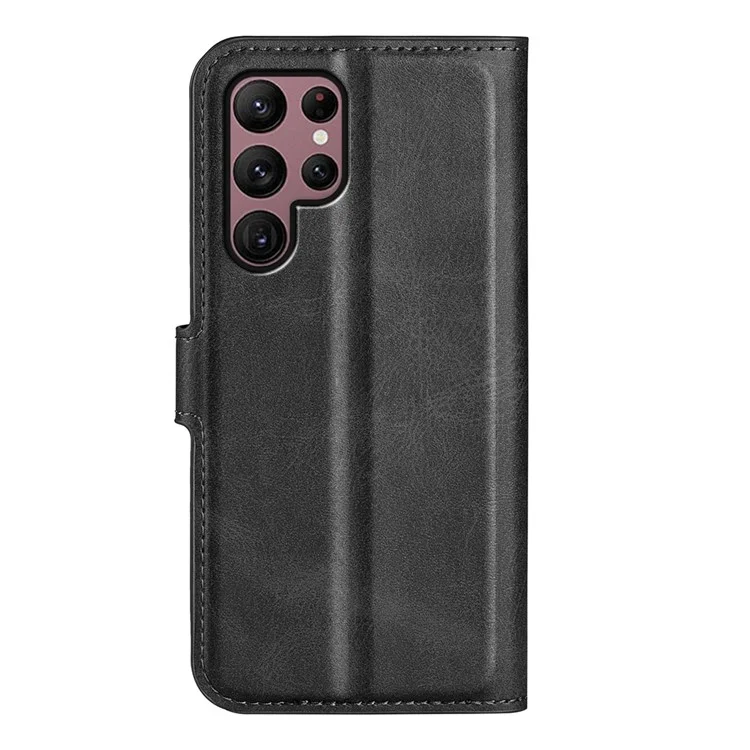 Pour Samsung Galaxy S23 Ultra Calf Texture Stand Wallet PU Leather Case Square Magnetic Clasp Folio Flip Phone Cover - Noir