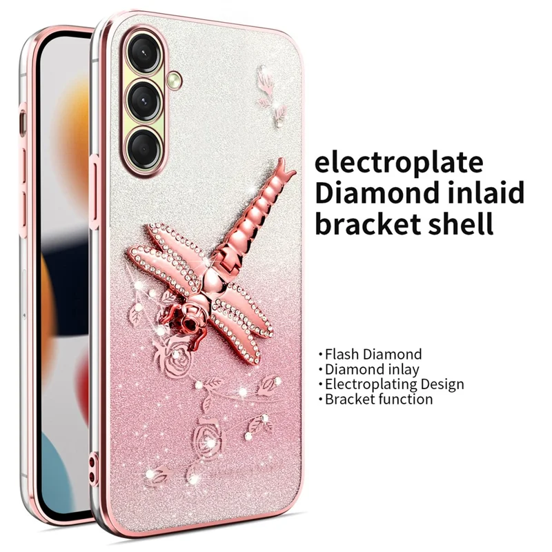 Capa KADEM para Samsung Galaxy A17 com Suporte de Libélula, TPU com Flores e Glitter - Rosa