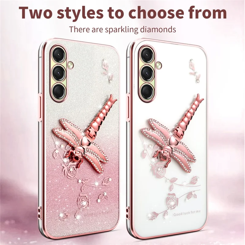 Capa KADEM para Samsung Galaxy A17 com Suporte de Libélula, TPU com Flores e Glitter - Rosa