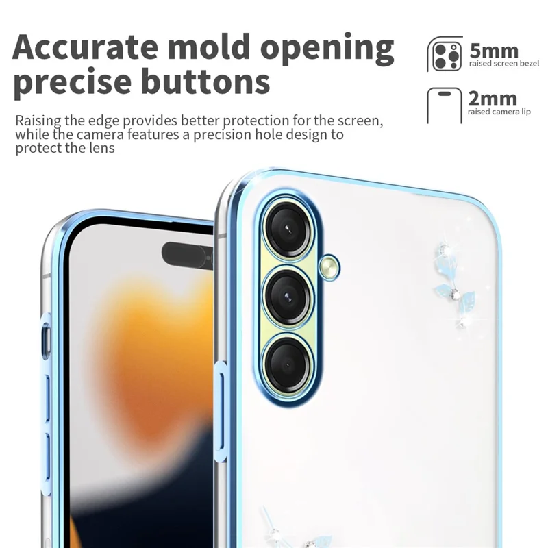 Чехол KADEM для Samsung Galaxy A17 с цветочным декором из страз, TPU - Синий