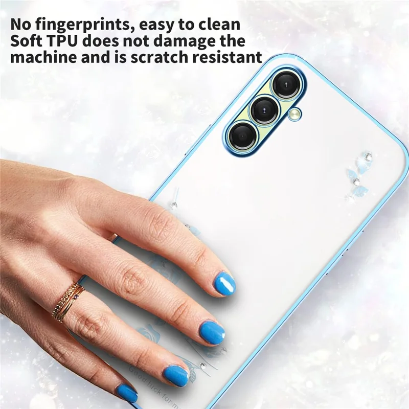 Чехол KADEM для Samsung Galaxy A17 с цветочным декором из страз, TPU - Синий