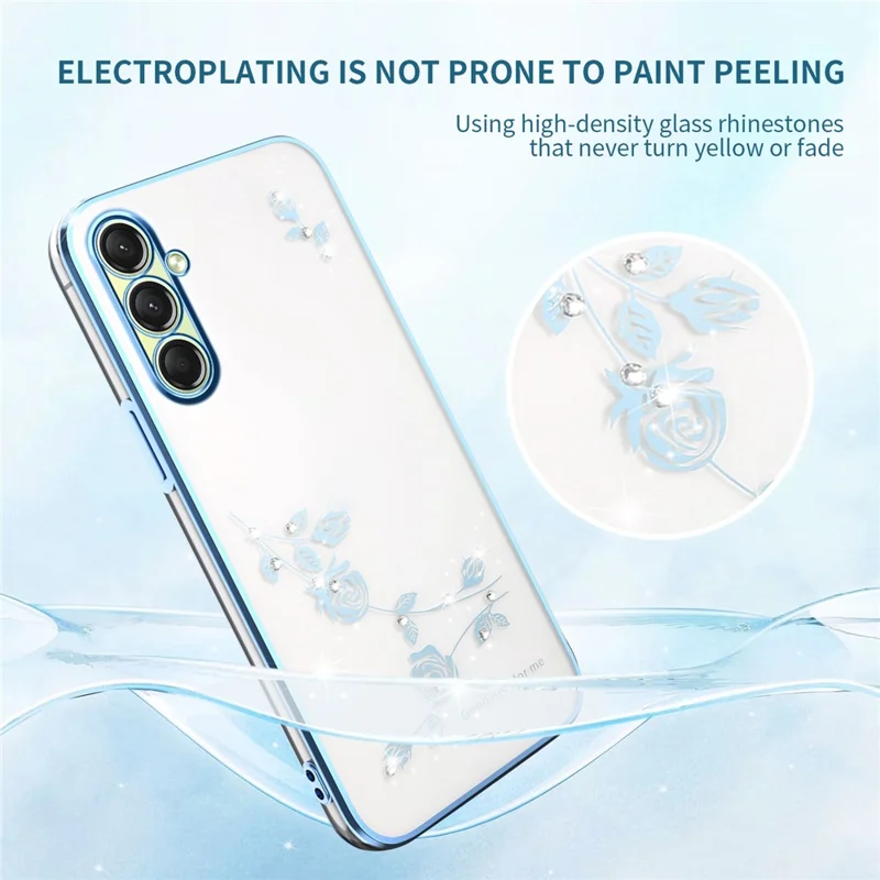 Чехол KADEM для Samsung Galaxy A17 с цветочным декором из страз, TPU - Синий