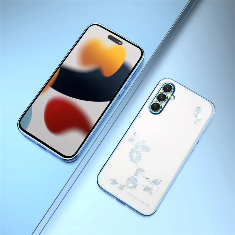 Чехол KADEM для Samsung Galaxy A17 с цветочным декором из страз, TPU - Синий