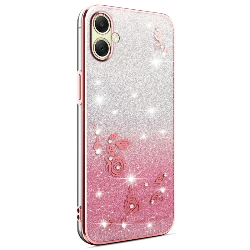 Capa KADEM para Samsung Galaxy A06 4G / 5G com Padrão Floral - TPU Flexível com Gradiente - Dourado Rosado