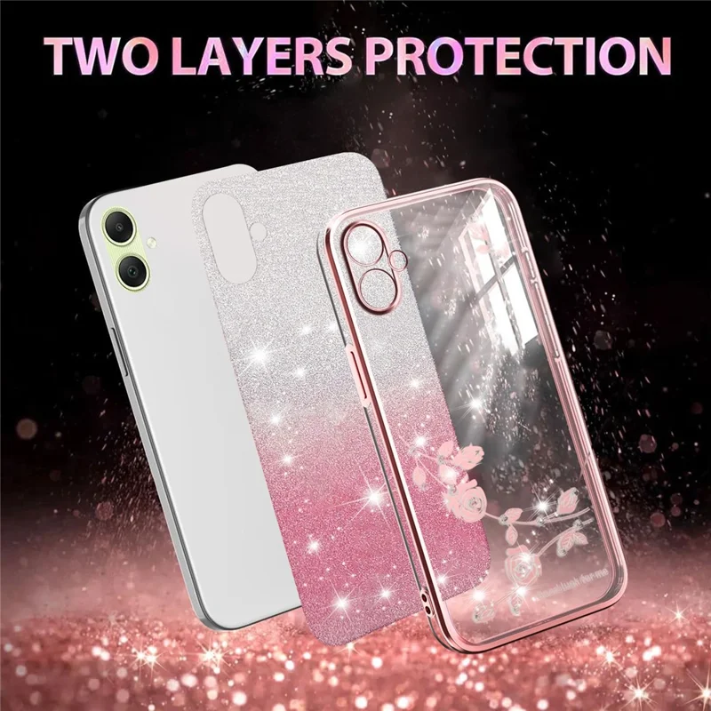 Capa KADEM para Samsung Galaxy A06 4G / 5G com Padrão Floral - TPU Flexível com Gradiente - Dourado Rosado