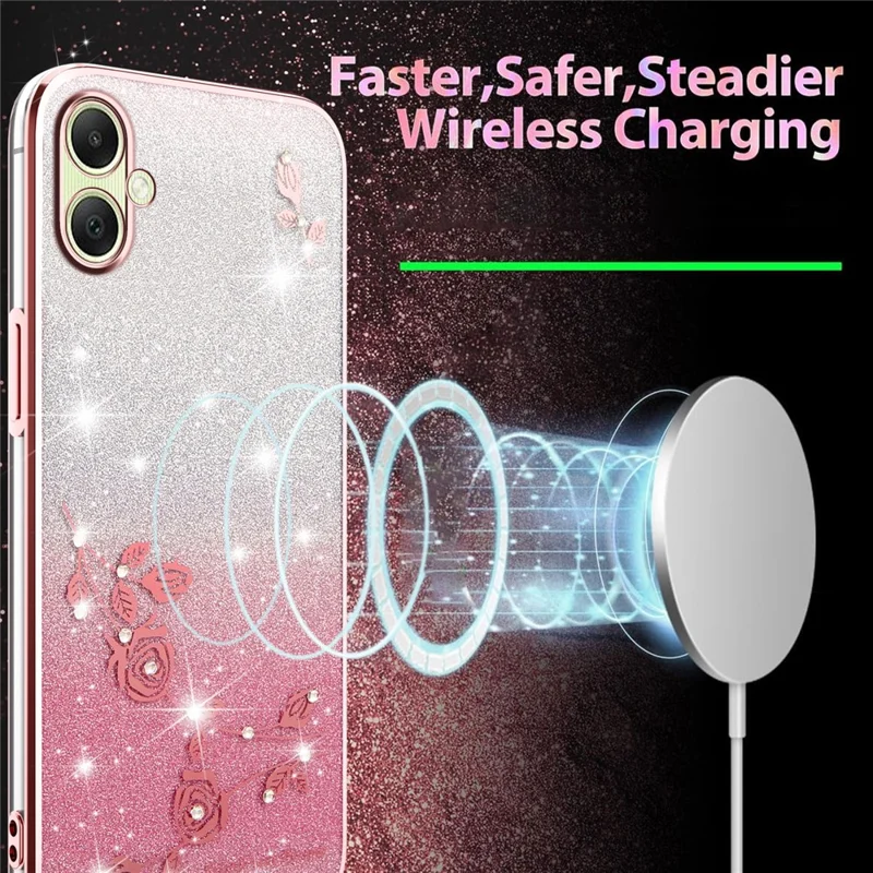 Capa KADEM para Samsung Galaxy A06 4G / 5G com Padrão Floral - TPU Flexível com Gradiente - Dourado Rosado