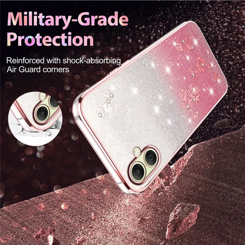 Capa KADEM para Samsung Galaxy A06 4G / 5G com Padrão Floral - TPU Flexível com Gradiente - Dourado Rosado