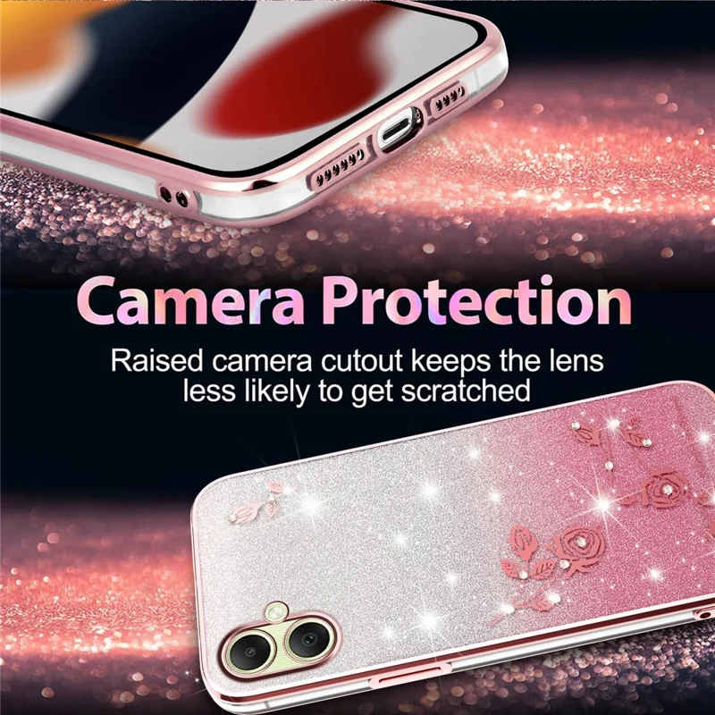 Capa KADEM para Samsung Galaxy A06 4G / 5G com Padrão Floral - TPU Flexível com Gradiente - Dourado Rosado