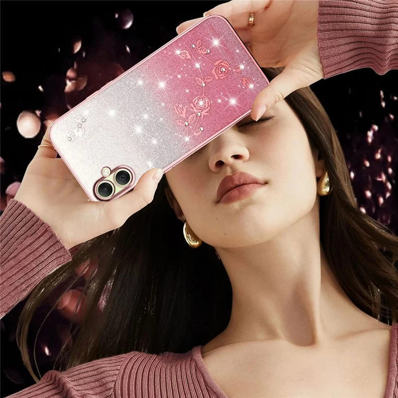 Capa KADEM para Samsung Galaxy A06 4G / 5G com Padrão Floral - TPU Flexível com Gradiente - Dourado Rosado