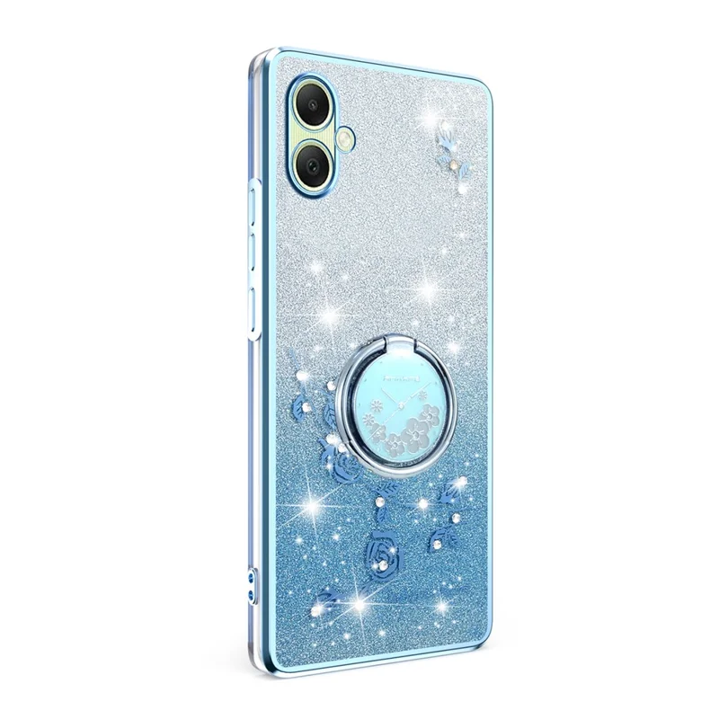KADEM For Samsung Galaxy A07 4G Case Ring Kickstand TPU Flowers Phone Cover Gradient Glitter - Blue