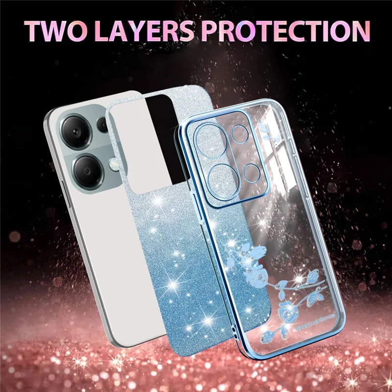 KADEM Cover per Xiaomi Redmi Note 13 Pro 4G / Note 14S 4G / Poco M6 Pro 4G, Cover Flessibile TPU a Gradiente con Motivo Floreale - Blu