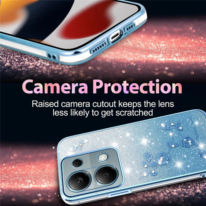 KADEM Cover per Xiaomi Redmi Note 13 Pro 4G / Note 14S 4G / Poco M6 Pro 4G, Cover Flessibile TPU a Gradiente con Motivo Floreale - Blu