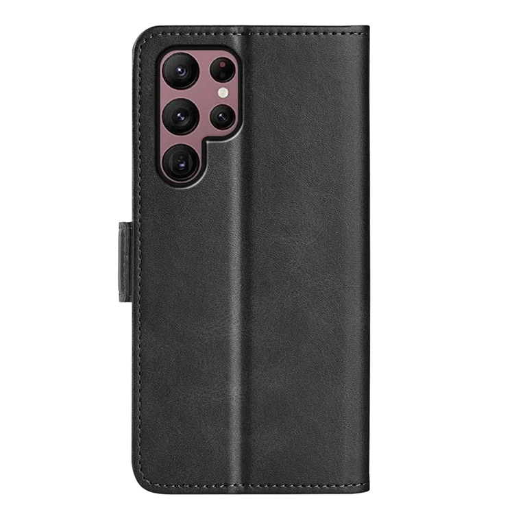 Para Samsung Galaxy S23 Ultra Calf Texture PU Leather Dual Magnetic Clasp Phone Case Anti-scratch Stand Wallet Cover - Negro