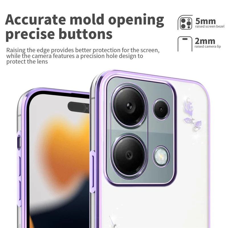Capa de Telefone KADEM para Xiaomi Redmi Note 13 Pro 4G / Note 14S 4G / Poco M6 Pro 4G, Decoração de Strass Floral em TPU - Roxo