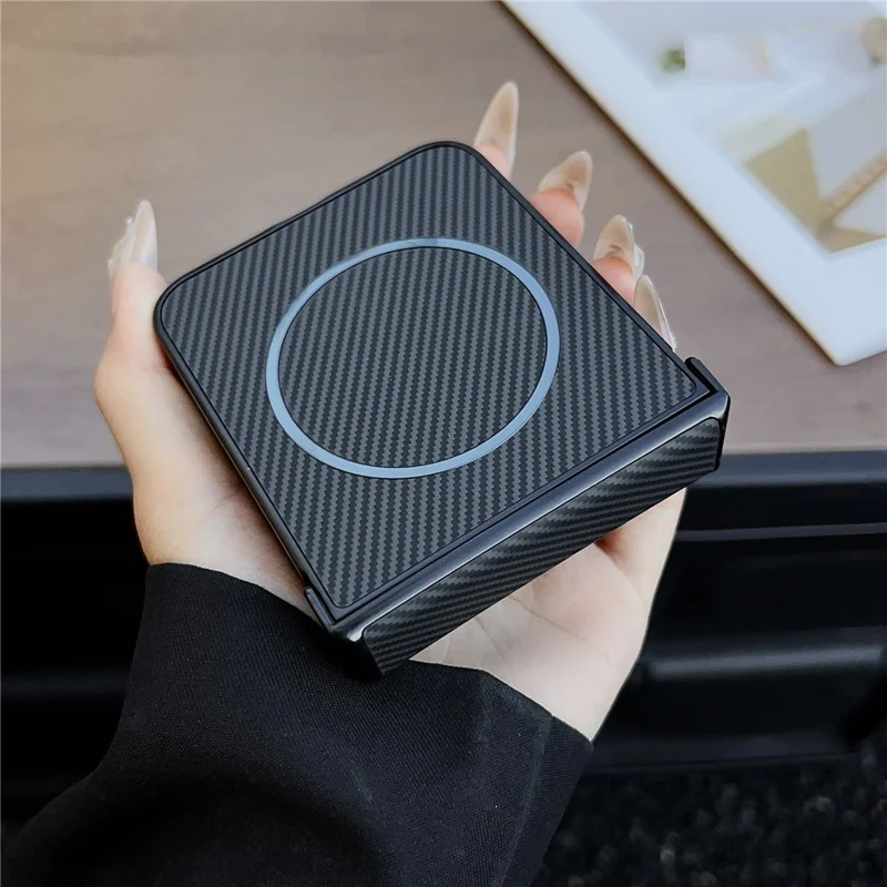 Cover per Samsung Galaxy Z Flip7 5G Compatibile con MagSafe Texture in Fibra di Carbonio Custodia per Smartphone Pieghevole - Blu