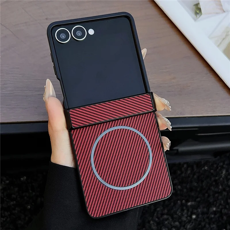 For Samsung Galaxy Z Flip7 5G Cover Magnetic Case Carbon Fiber Texture Folding Phone Case - Red