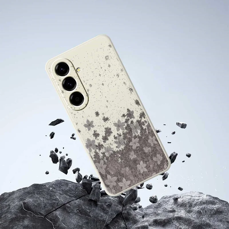 Cover per Samsung Galaxy A56 5G - Custodia con Bordi Dritti, Motivo Fiori Grigi, Cover Posteriore in TPU - Verde