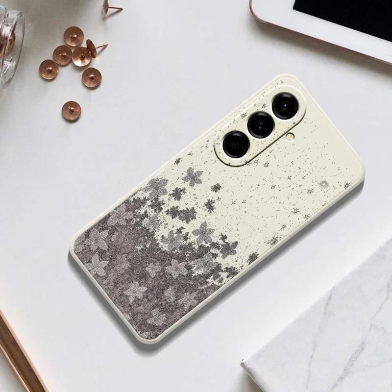 Cover per Samsung Galaxy A56 5G - Custodia con Bordi Dritti, Motivo Fiori Grigi, Cover Posteriore in TPU - Verde