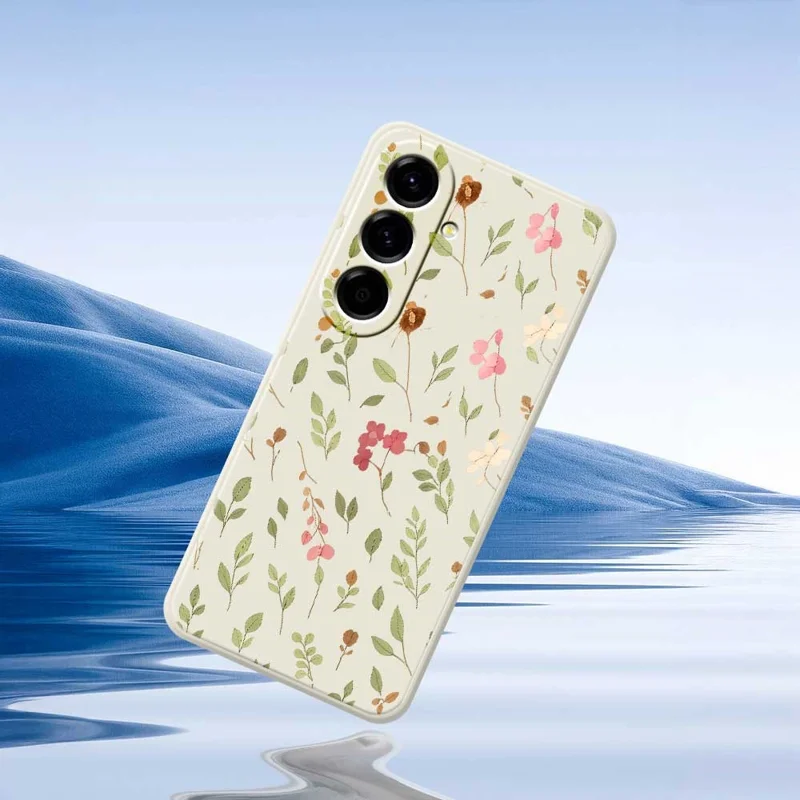 For Samsung Galaxy A56 5G Case Small Flower Leaves Pattern Printing Straight Edge TPU Phone Back Cover - Beige