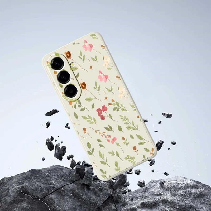 For Samsung Galaxy A56 5G Case Small Flower Leaves Pattern Printing Straight Edge TPU Phone Back Cover - Beige