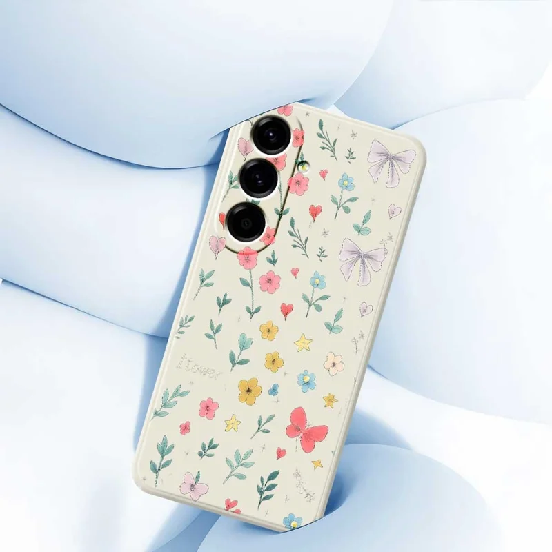 For Samsung Galaxy A56 5G Case Floral Bow Pattern Printing Straight Edge TPU Phone Back Cover - Beige