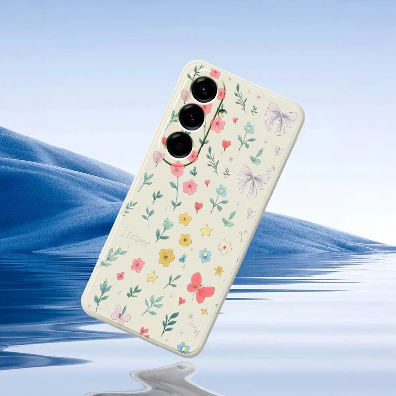 For Samsung Galaxy A56 5G Case Floral Bow Pattern Printing Straight Edge TPU Phone Back Cover - Beige