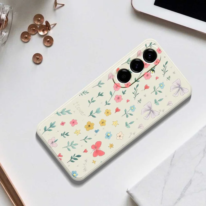 For Samsung Galaxy A56 5G Case Floral Bow Pattern Printing Straight Edge TPU Phone Back Cover - Beige
