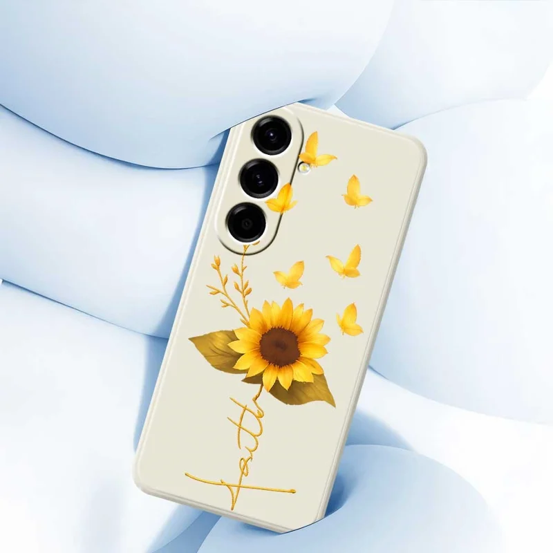 For Samsung Galaxy A56 5G Case Golden Butterfly Sunflower Pattern Printing Straight Edge TPU Phone Back Cover - Beige