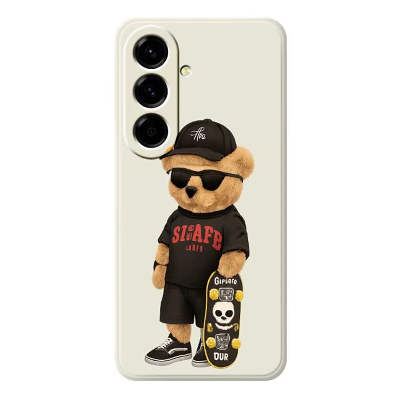 For Samsung Galaxy A56 5G Case Cool Bear Pattern Printing Straight Edge TPU Phone Back Cover - Beige