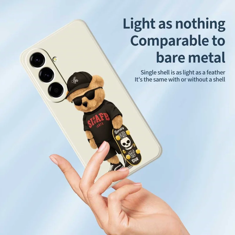 For Samsung Galaxy A56 5G Case Cool Bear Pattern Printing Straight Edge TPU Phone Back Cover - Beige
