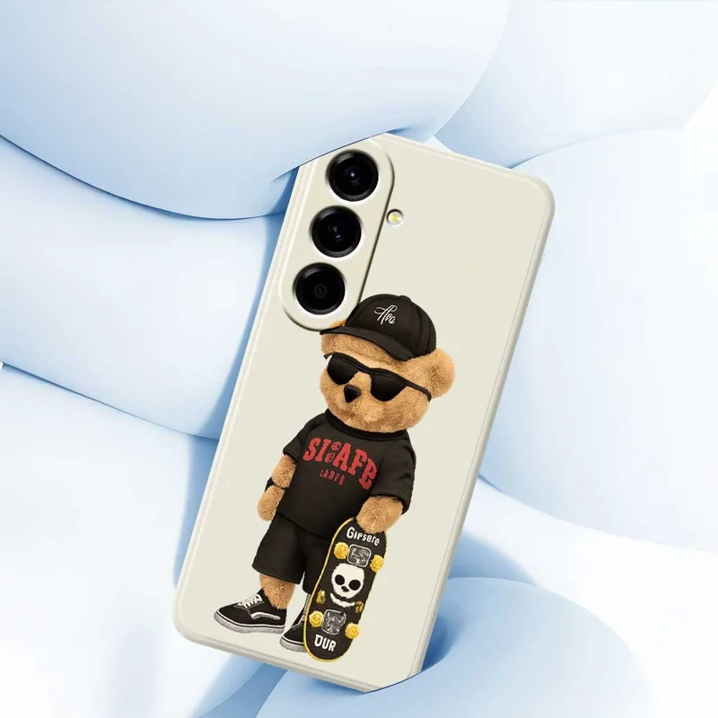 For Samsung Galaxy A56 5G Case Cool Bear Pattern Printing Straight Edge TPU Phone Back Cover - Beige