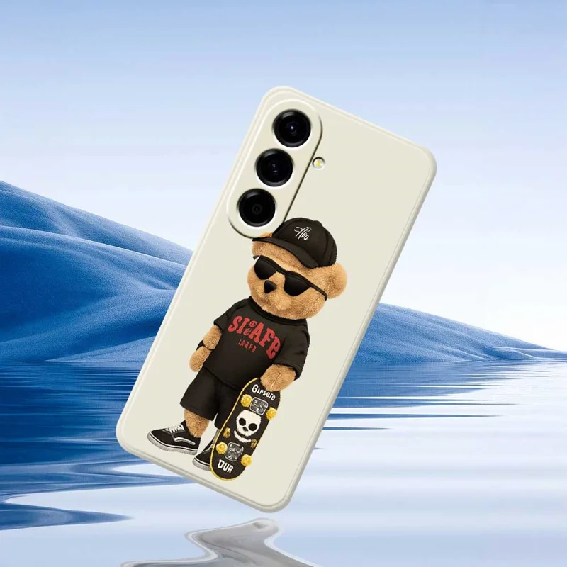 For Samsung Galaxy A56 5G Case Cool Bear Pattern Printing Straight Edge TPU Phone Back Cover - Beige