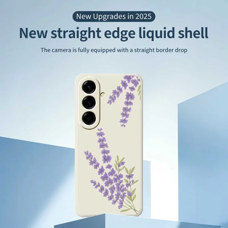 For Samsung Galaxy A56 5G Case Lavender Pattern Printing Straight Edge TPU Phone Back Cover - Beige