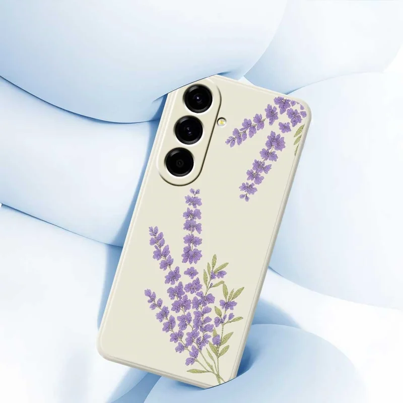 For Samsung Galaxy A56 5G Case Lavender Pattern Printing Straight Edge TPU Phone Back Cover - Beige