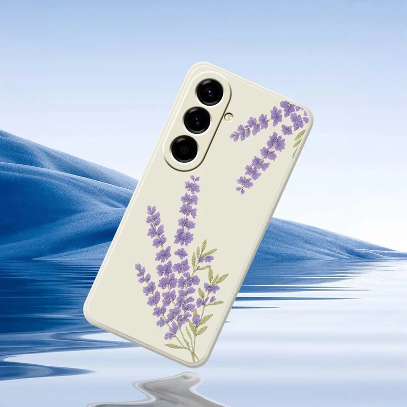 For Samsung Galaxy A56 5G Case Lavender Pattern Printing Straight Edge TPU Phone Back Cover - Beige