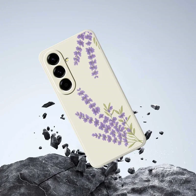 For Samsung Galaxy A56 5G Case Lavender Pattern Printing Straight Edge TPU Phone Back Cover - Beige