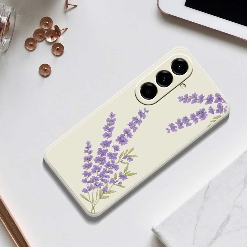 For Samsung Galaxy A56 5G Case Lavender Pattern Printing Straight Edge TPU Phone Back Cover - Beige