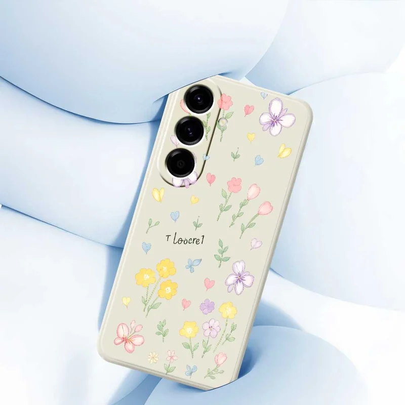 For Samsung Galaxy A56 5G Case Small Flowers Pattern Printing Straight Edge TPU Phone Back Cover - Beige