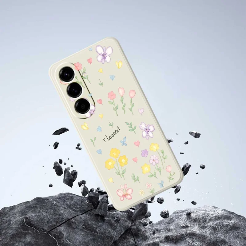 For Samsung Galaxy A56 5G Case Small Flowers Pattern Printing Straight Edge TPU Phone Back Cover - Beige