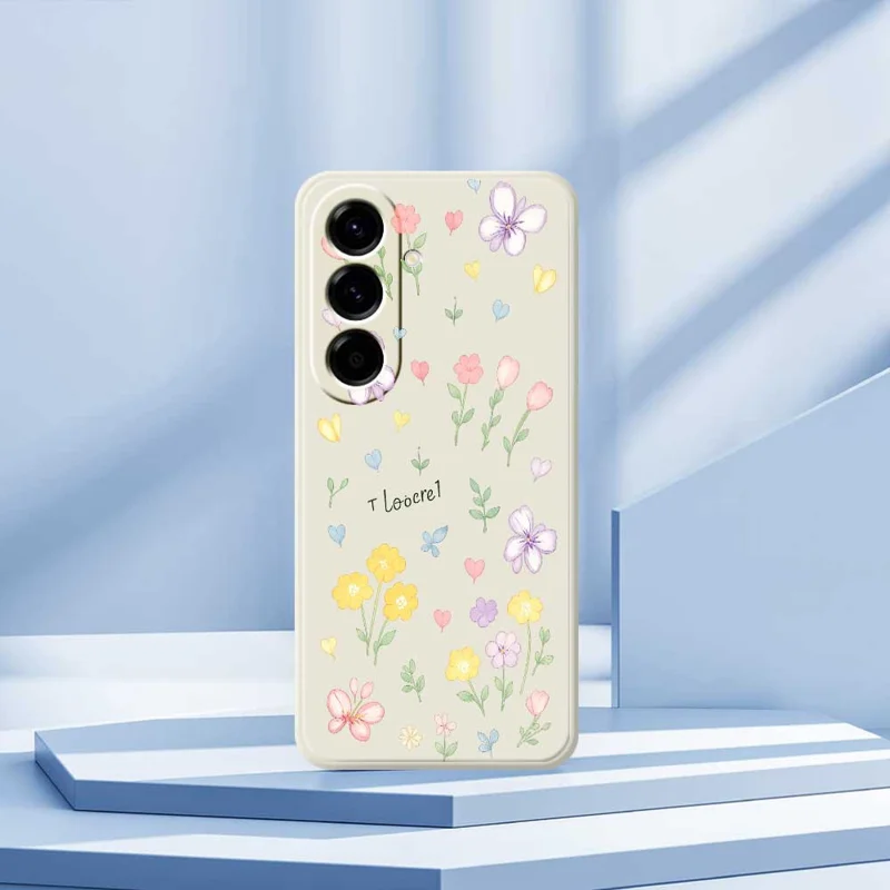 For Samsung Galaxy A56 5G Case Small Flowers Pattern Printing Straight Edge TPU Phone Back Cover - Beige