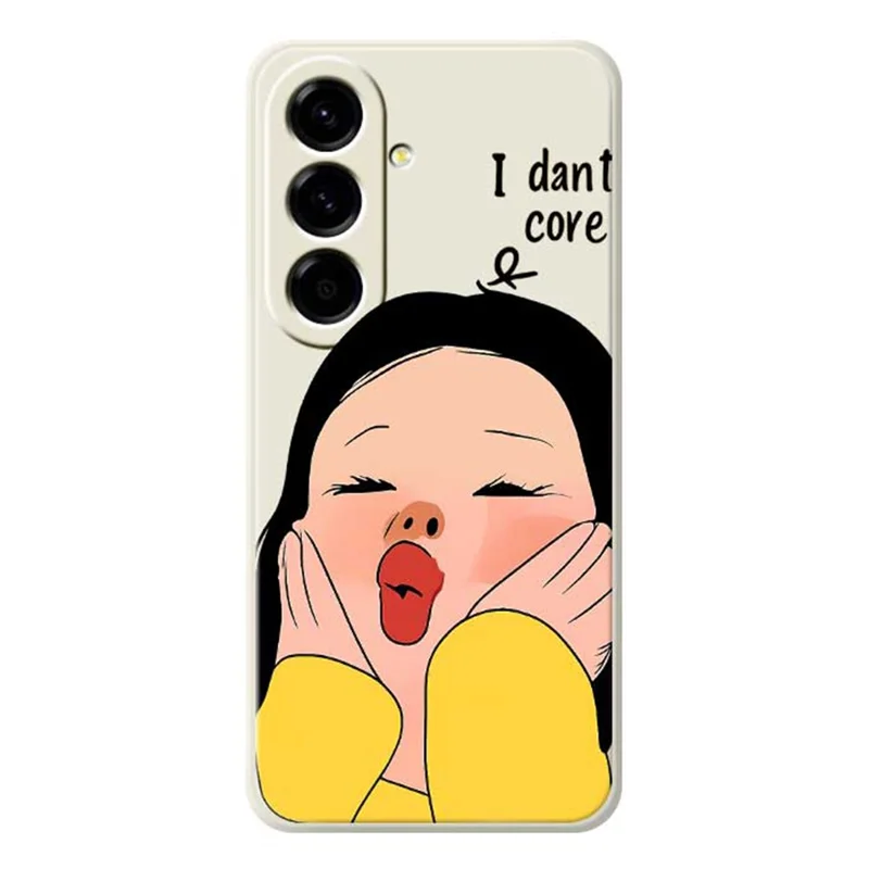 For Samsung Galaxy A56 5G Case Girl Holding Face Pattern Printing Straight Edge TPU Phone Back Cover - Beige
