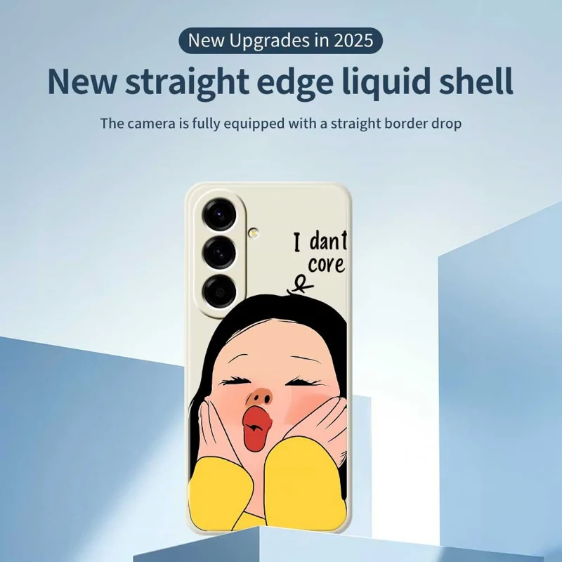 For Samsung Galaxy A56 5G Case Girl Holding Face Pattern Printing Straight Edge TPU Phone Back Cover - Beige