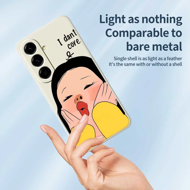 For Samsung Galaxy A56 5G Case Girl Holding Face Pattern Printing Straight Edge TPU Phone Back Cover - Beige