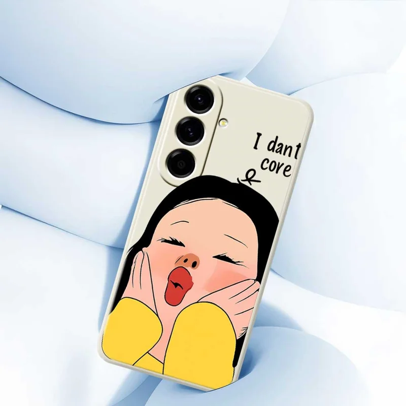 For Samsung Galaxy A56 5G Case Girl Holding Face Pattern Printing Straight Edge TPU Phone Back Cover - Beige