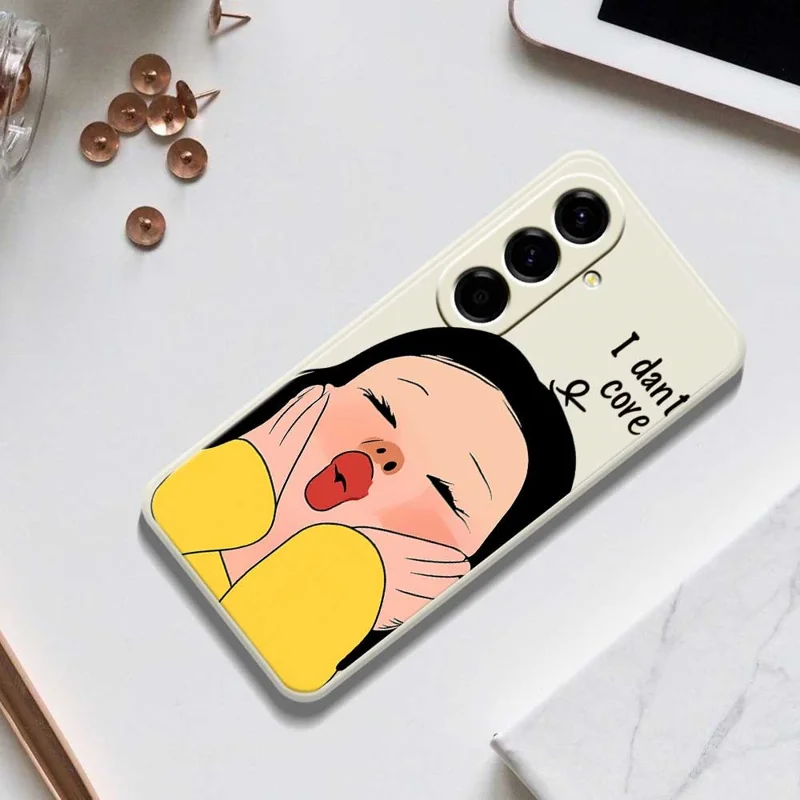 For Samsung Galaxy A56 5G Case Girl Holding Face Pattern Printing Straight Edge TPU Phone Back Cover - Beige