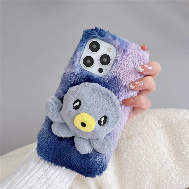 For iPhone 14 Pro Max Plush Octopus Doll Soft Fluffy Phone Case Anti-scratch TPU Protective Cover - Blue