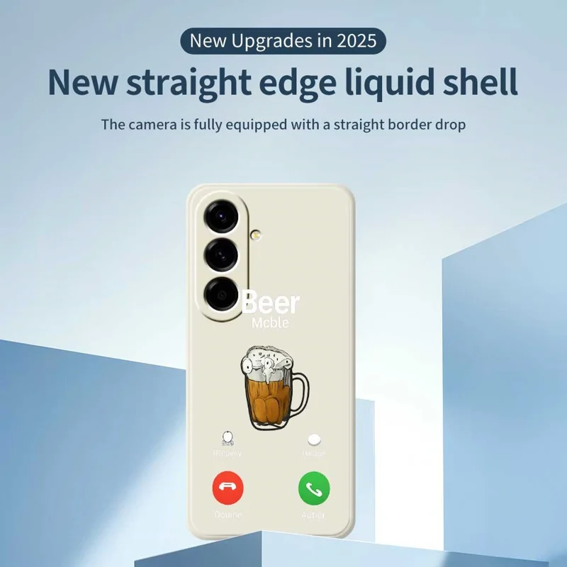 For Samsung Galaxy A56 5G Case Beer Pattern Printing Straight Edge TPU Phone Back Cover - Beige